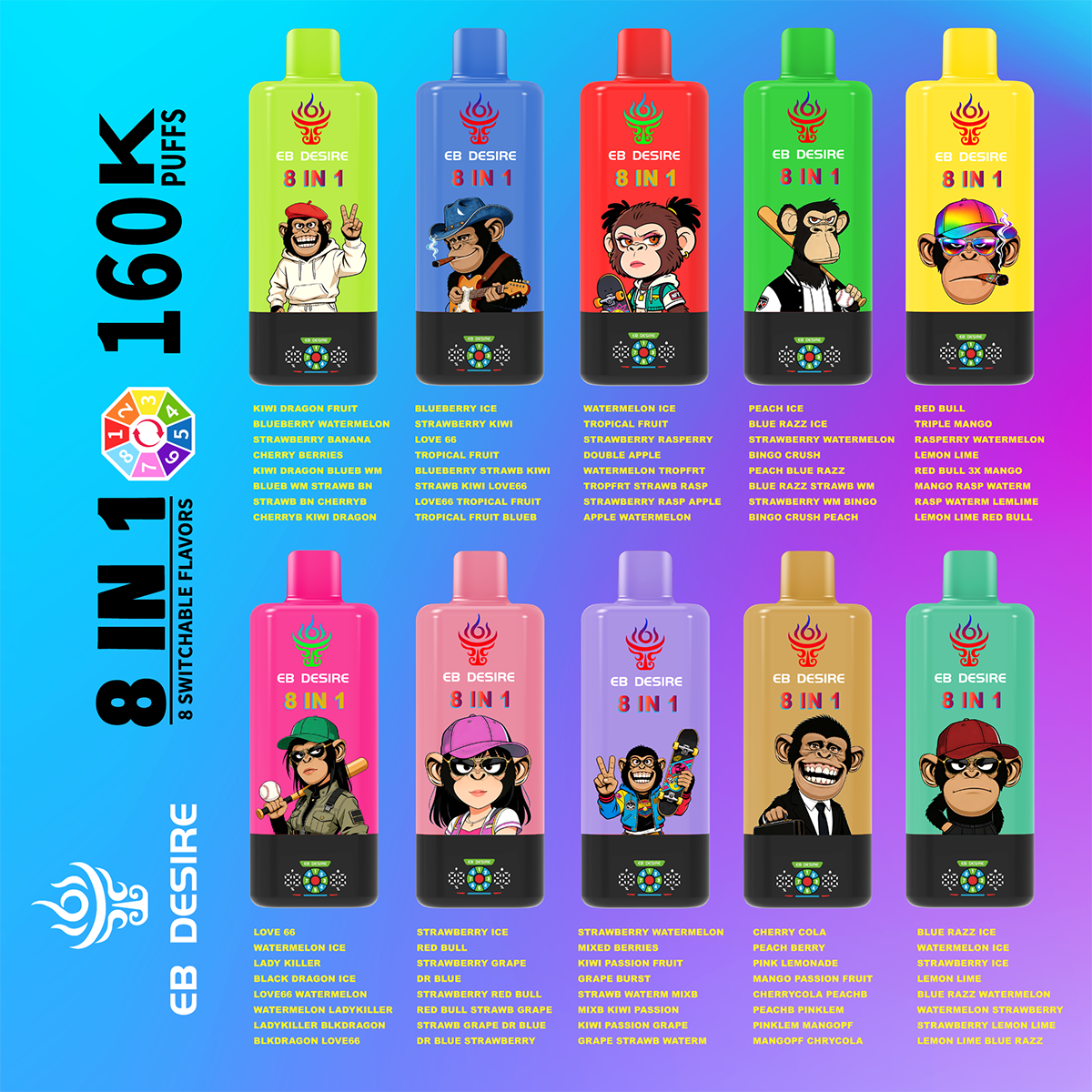 160k puff 8in1 all flavors